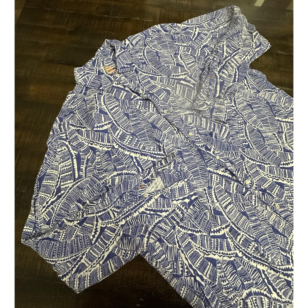 J. McLaughlin Hawaiian Shirt Mens‎ XL Blue White Short Sleeve Button Up Tropical
